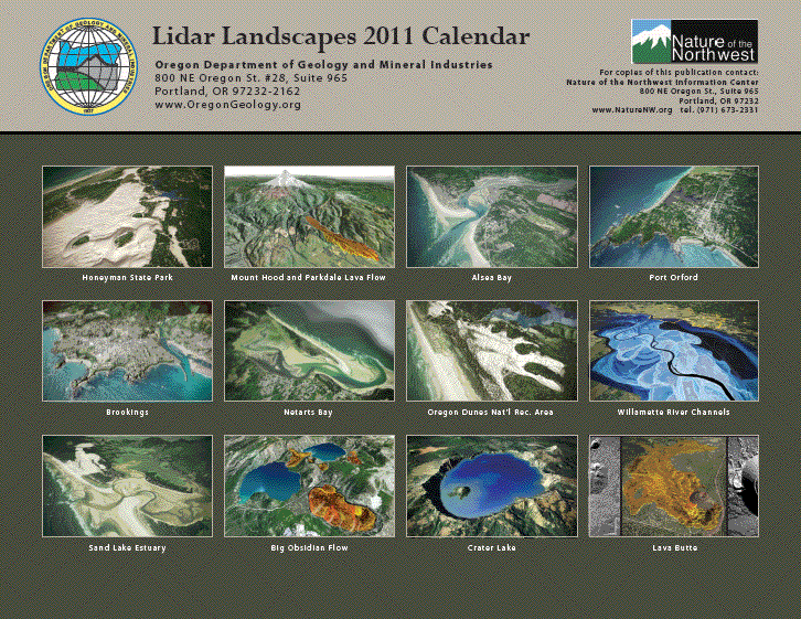 back page of DOGAMI Lidar Landscapes 2011 calendar