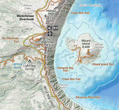detail view of Crater lake map