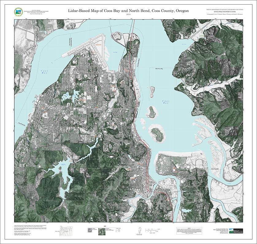 Lidar-based map of Coos Bay and North Bend, Coos County, Oregon